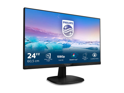 PHILIPS 243V7QJABF - Écran LED - 24 - 1920 x 1080 Full HD (1080p) - IPS - 250 cd/m² - 1000:1 - 5 ms - HDMI, VGA, DisplayPort - HP