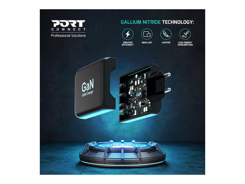 PORT DESIGNS 130W GaN charger USB-C and USB-A Gallium Nitride GaN technology more efficient smaller lighter