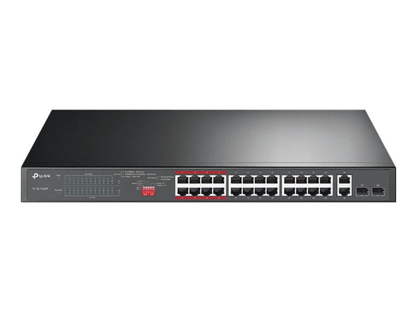 TP-LINK 26-Port 10/100Mbps PoE+ Switch 24 10/100Mbps PoE+ Ports 2 Gigabit RJ45 Ports 2 Combo SFP Slots 802.3at/af 250W PoE