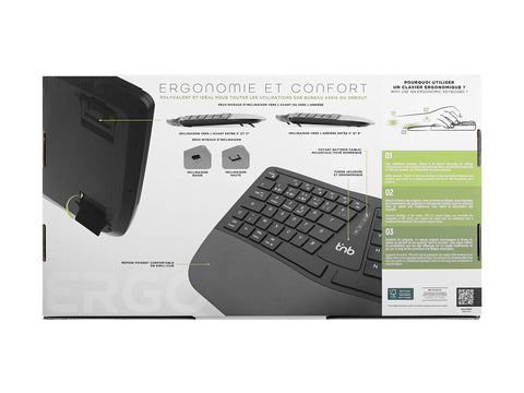 TNB ERGO - Clavier ergonomique sans fil rechargeable Bluetooth + 2.4GHz (FR)