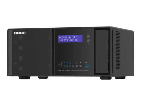 QNAP QGD-3014-16PT J4125 4x3.5p HDD 2xM.2 SATA SSD 2xUSB3.0 14 1GbE RJ45 PoE ports 2 1GbE SFP+/RJ45 combo PoE