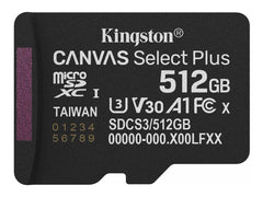 KINGSTON Canvas Select Plus Carte mémoire microSDXC 512Go Gen3 150R A1 Adaptateur SD Non Inclus