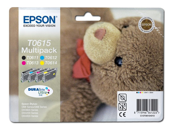EPSON 1LB T0615 ink cartridge black and tri-colour standard capacity 8ml 250 pages 4-pack blister without alarm
