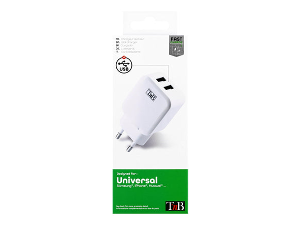 TNB 2.4A Mains 2 USB Charger White