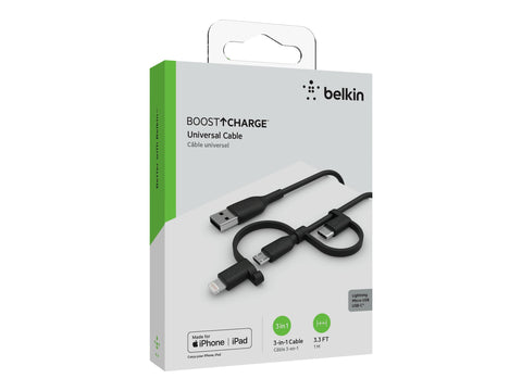 BELKIN Cable USB-A vers USB-C Lightning et MicroUSB
