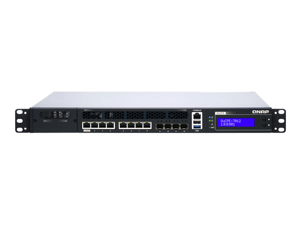 QNAP QuCPE-7012-D2146NT-32G Intel Xeon D-2146NT 8x2.5GbE RJ45 ports and 4x10GbE SFP+ ports 1x network module 1x PCIe Gen3 x8