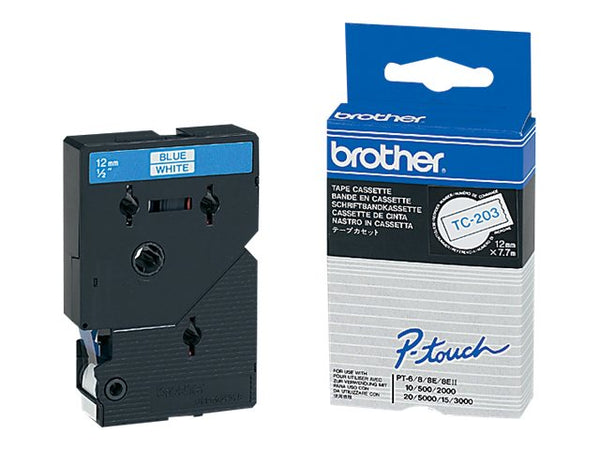 BROTHER P-TOUCH TC-203 bleu sur blanc 12mm