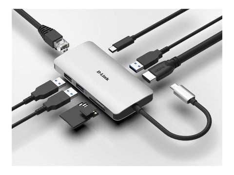 D-LINK USB-C 8-en-1 HDMI SD /microSD card reader and charging