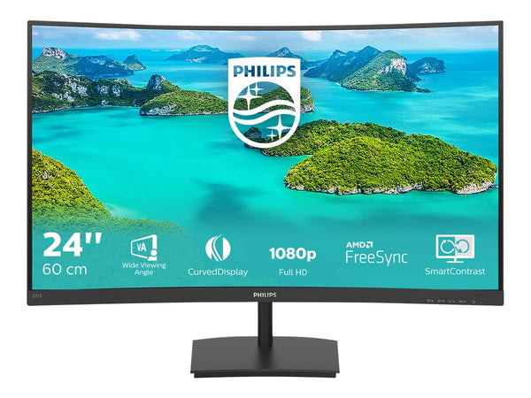 PHILIPS 241E1SCA Écran LED - incurvé - 24p - Full HD - 5 Hz - VA - 250 cd/m2 - 3000:1 - 4ms- VGA - HDMI- HP