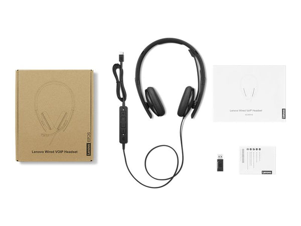 LENOVO - Combiné VoIP - sur-oreille - filaire - USB-C - noir - ThinkRed