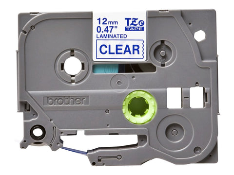 BROTHER Ruban TZe133 12mm Bleu sur fond Transparent Laminé 8M