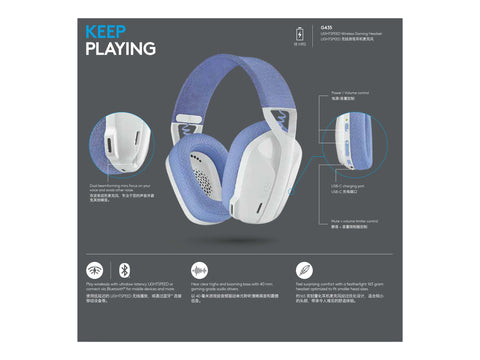LOGITECH Lightspeed G435 Headset full size Bluetooth / 2.4 GHz radio frequency wireless white Discord Certified