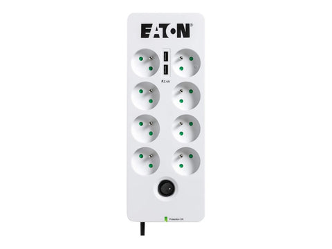 EATON Multiprises parafoudre 10A Protection Box 8 prises FR avec protection de ligne Tel/Internet port USB