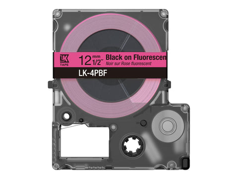 EPSON Colour Tape Fluorescent Pink/Black 12mm 5m LK-4PBF