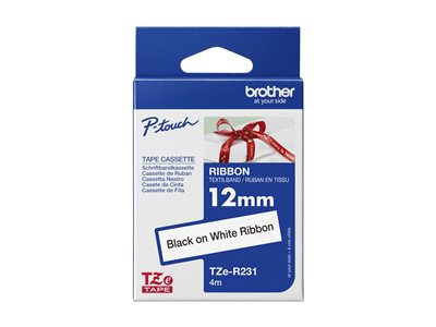 BROTHER Ruban tissus Noir sur Blanc 12mm