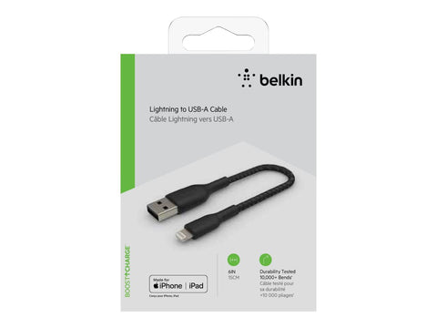BELKIN BOOST CHARGE USB-A to Lightning Cable Braided 0.15M Black
