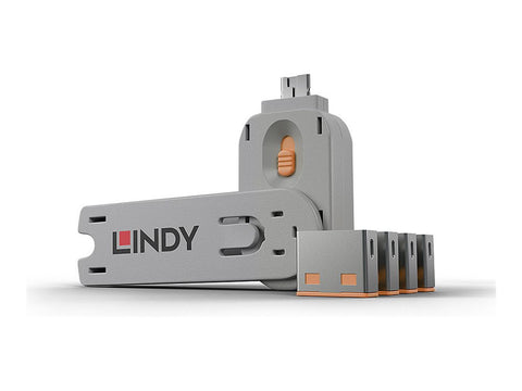 LINDY Clé USB et 4 bloqueurs de ports USB Orange