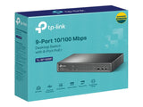 TP-LINK TL-SF1009P PoE+ Switch 8x 10/100Mbps PoE+ + 1x RJ45 10/100 Non-PoE 65W 802.3at/af Desktop Steel Case