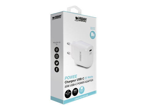 URBAN FACTORY 20W USB-C wall charger 1X 3A EU plug White