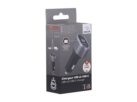 TNB 1x USB and 1x USB-C QC and PD 83W cigarette lighter charger