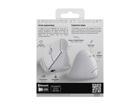 TNB ERGO - Souris sans fil ergonomique verticale ultra légère Bluetooth + USB-A 2.4 GHz - blanc