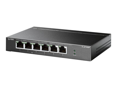 TP-LINK TL-SF1006P 6-Port 10/100Mbps Steel Desktop Switch with 4-Port PoE+ 67W PoE budget