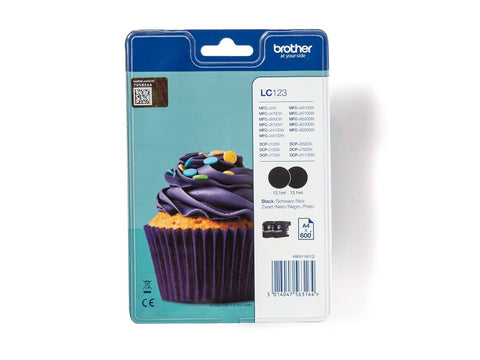 BROTHER LC-123 cartouche d encre noir capacité standard 2 x 600 pages 2-pack blister sans alarme