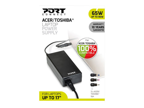 PORT DESIGNS Compatible with ACER and TOSHIBA notebooks EU Plug 65W power supply for notebooks up to 90W