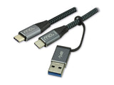 MCL USB 3.2 Type C mesh cable 10G 100W 5A + USB 3.0 adapter male - 2m
