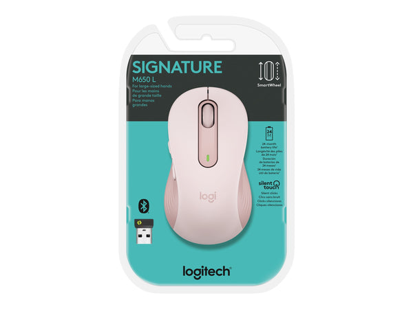 LOGITECH Signature M650 L Mouse large size optical 5 buttons wireless Bluetooth 2.4 GHz Bolt USB receiver rose