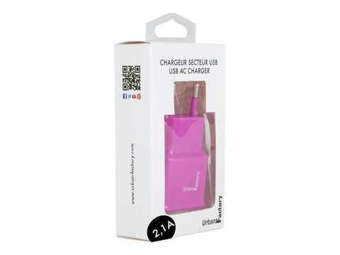 URBAN FACTORY CHARGEUR SECTEUR USB EU 2.1A ROSE