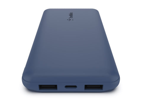 BELKIN Batterie externe 3 ports 10K avec câble USB-A vers USB-C bleu