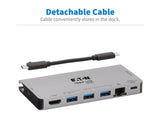 EATON TRIPPLITE USB-C Dock - 4K HDMI USB 3.2 Gen 1 USB-A Hub GbE Memory Card 100W PD Charging Detachable Cord