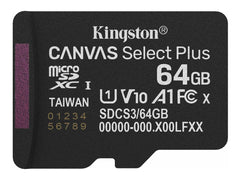 KINGSTON Canvas Select Plus Carte mémoire microSDXC 64Go Gen3 100R A1 Adaptateur SD Non Inclus