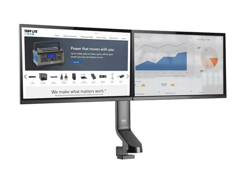 EATON TRIPPLITE Dual-Display Monitor Arm with Desk Clamp and Grommet - Height Adjustable 17p to 27p Monitors