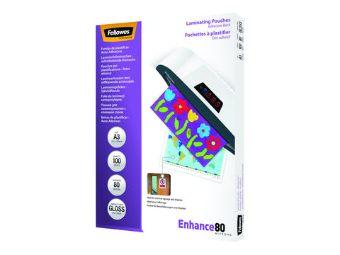 FELLOWES POCHETTES A3-DOS ADHESIF-80 MICRONS