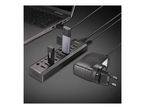 LINDY 10 Port USB 3.0 Hub with On/Off Switches