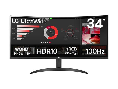 LG 34WR50QC-B.AEU Écran LED - incurvé - 34p - 3440 x 1440 WQHD 100 Hz - VA - 300 cd/m² - 3000:1- HDR10 -5ms - 2xHDMI, DisplayPort