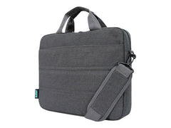 URBAN FACTORY Toploading bag made of recycled Nylon r-PET Reinforced notebook compartment Flat front pocket with zip Back patch