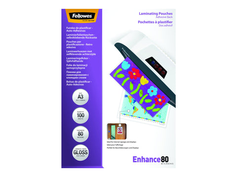 FELLOWES POCHETTES A3-DOS ADHESIF-80 MICRONS