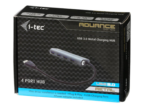 I-TEC USB 3.0 Metal Charging HUB 4 Port with power adaptor 4xUSB charging port. For Tablets Notebooks Ultrabooks PC