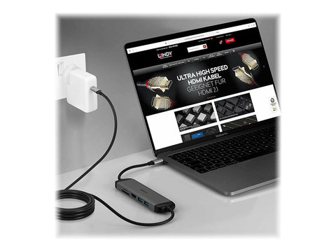 LINDY USB 3.2 Type C Laptop Micro Dock with 1.4m USB PD Charging Cable