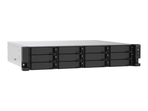 QNAP 12-bay Rackmount NAS AMD Ryzen V1000 series V1500B 4C/8T 2.2GHz 8Go DDR4 RAM 2x2.5GbE LAN optional 10GbE & M.2 NVMe/SATA