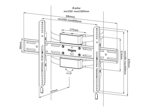 NEOMOUNTS WL30S-910BL16 Support de pilier pour écran 40-75p - fixe - verrouillable - diam. 25-100 cm - portrait