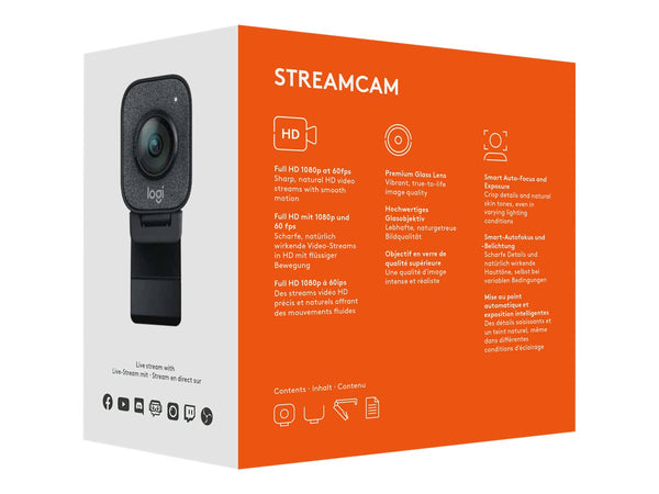 LOGITECH StreamCam Live streaming camera colour 1920 x 1080 1080p audio USB-C 3.1 Gen 1 MJPEG YUY2