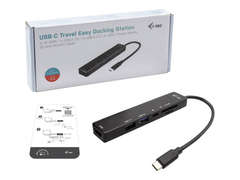 I-TEC USB-C Travel Easy Dock HDMI4K USB-C USB3.0 USB2.0 SD+microSD Card reader Power Delivery 60W 20cm USB-C Cable Sans Alimentation