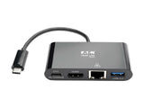 EATON TRIPPLITE USB-C Multiport Adapter - HDMI USB 3.0 Port GbE 60W PD Charging HDCP Black