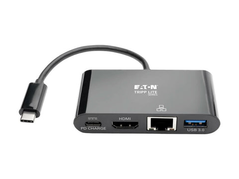 EATON TRIPPLITE USB-C Multiport Adapter - HDMI USB 3.0 Port GbE 60W PD Charging HDCP Black