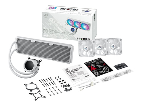 ASUS ROG Strix LC III ARGB LCD WHT all-in-one CPU liquid cooler with 2.1 IPS LCD Aseteks new Gen7 v2 pump and premium ROG ARGB fans