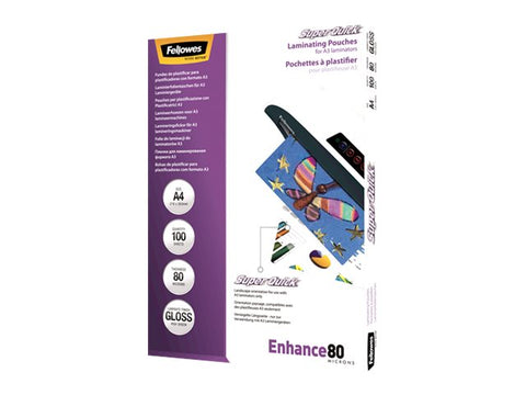 FELLOWES Pochettes SuperQuick brillantes A4 80 microns - Pack de 100